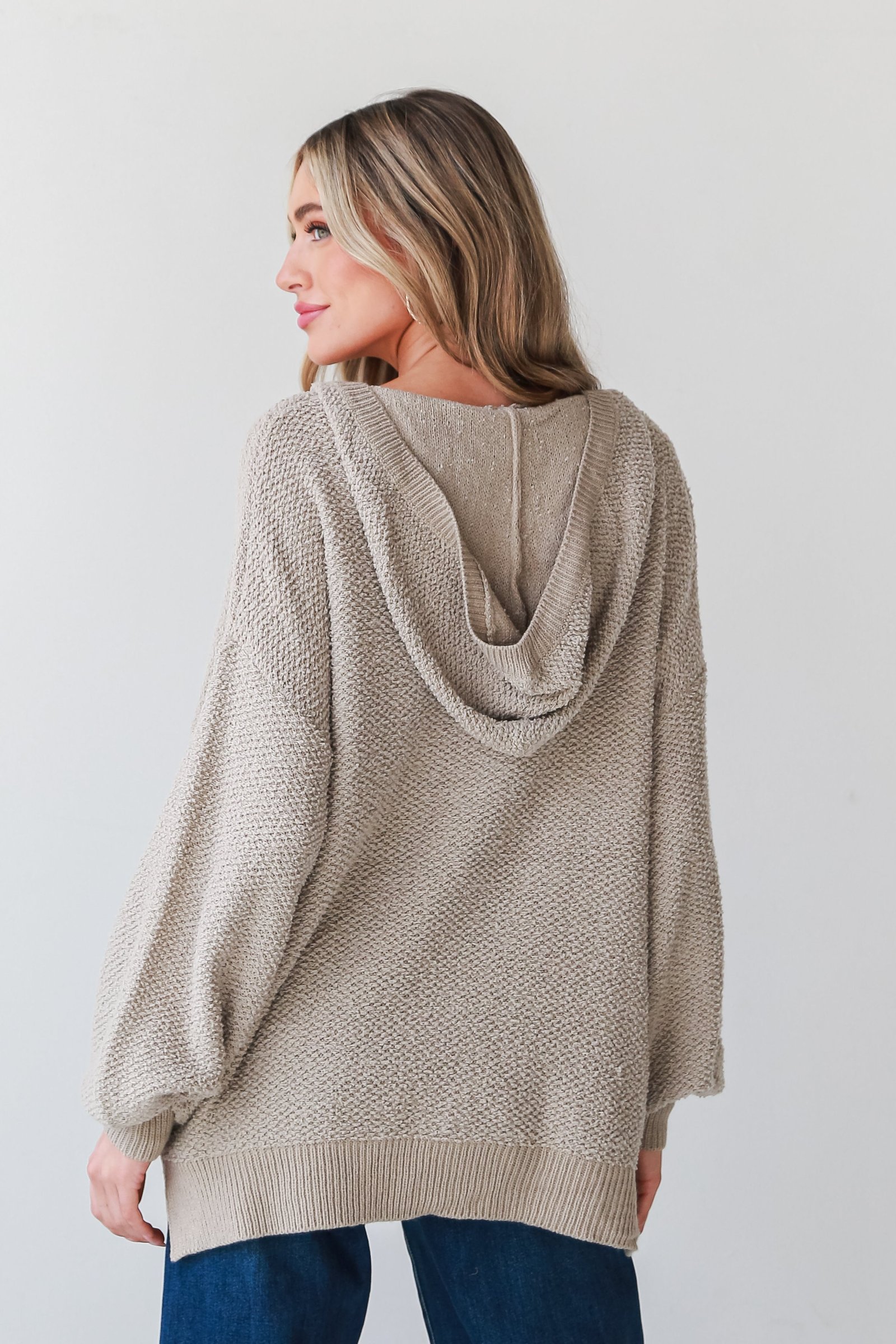 Inviting Comfort Taupe Hooded Oversized Sweater