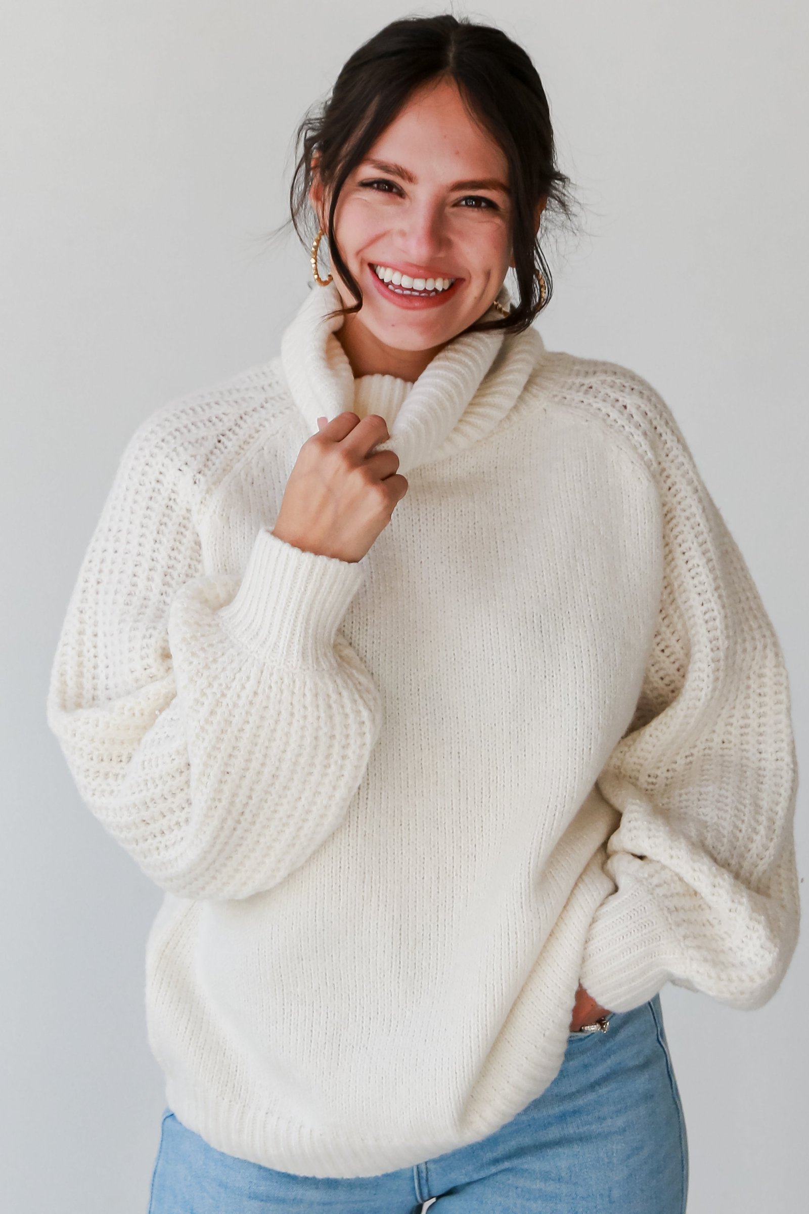 Endlessly Cozy Ivory Turtleneck Oversized Sweater