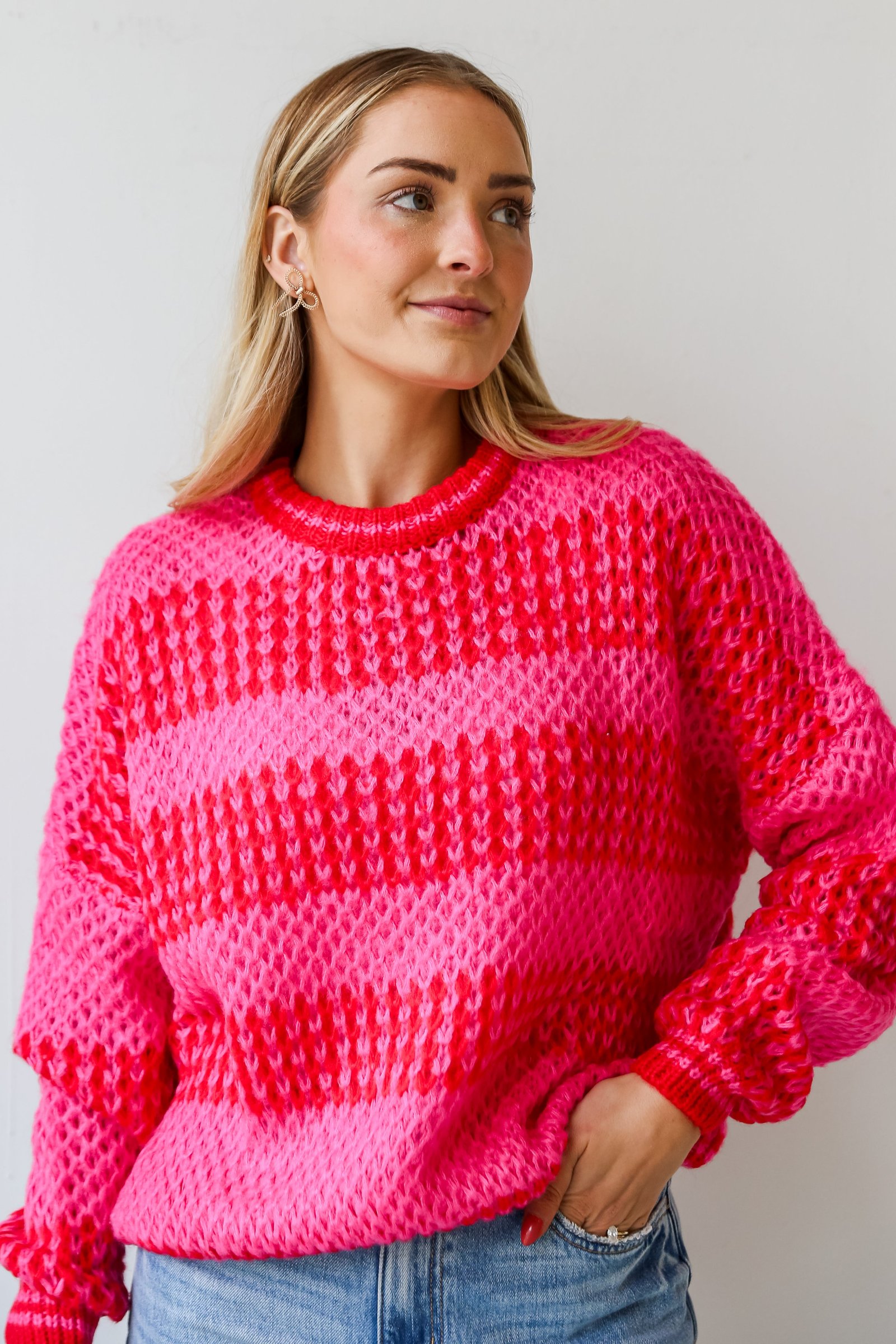 Always In Your Heart Pink Striped Oversized Sweater